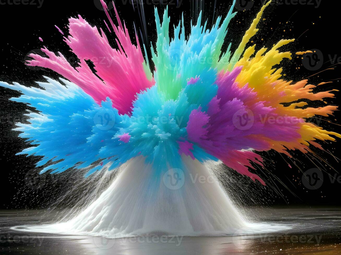 Colorful explosion with high-speed vivid color powder. Generative ai. photo