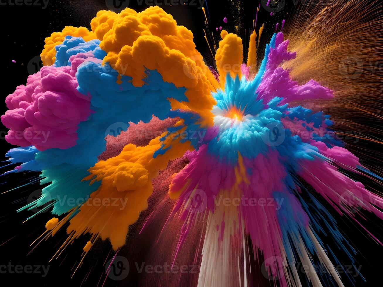 Colorful explosion with high-speed vivid color powder. Generative ai. photo