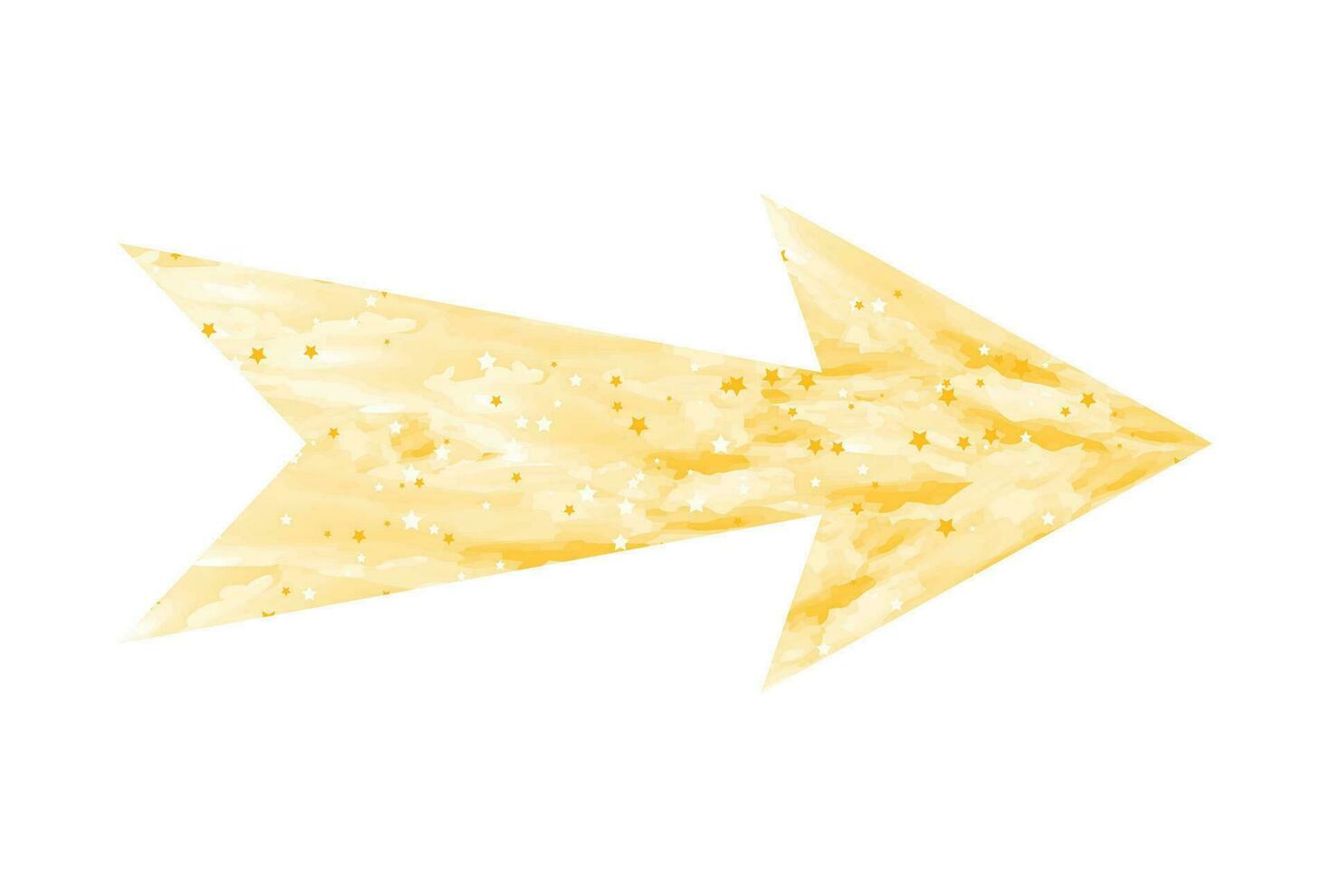 Watercolor yellow grange texture arrow vector with star splash effect.