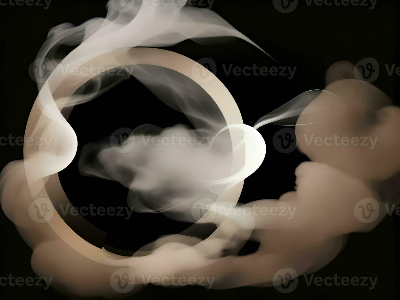 A white circle of smoke on the black background, AI generation. photo