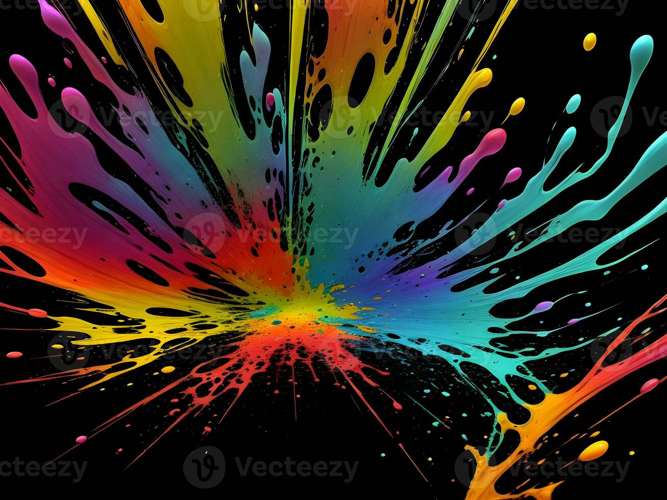 3d Liquid abstract colorful texture on black background, AI generation. photo