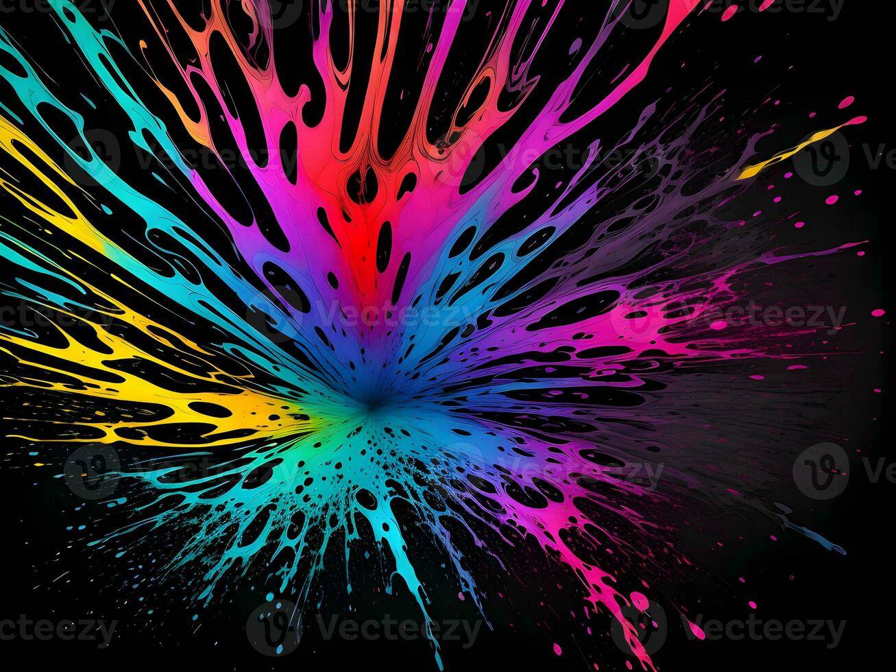 3d Liquid abstract colorful texture on black background, AI generation. photo