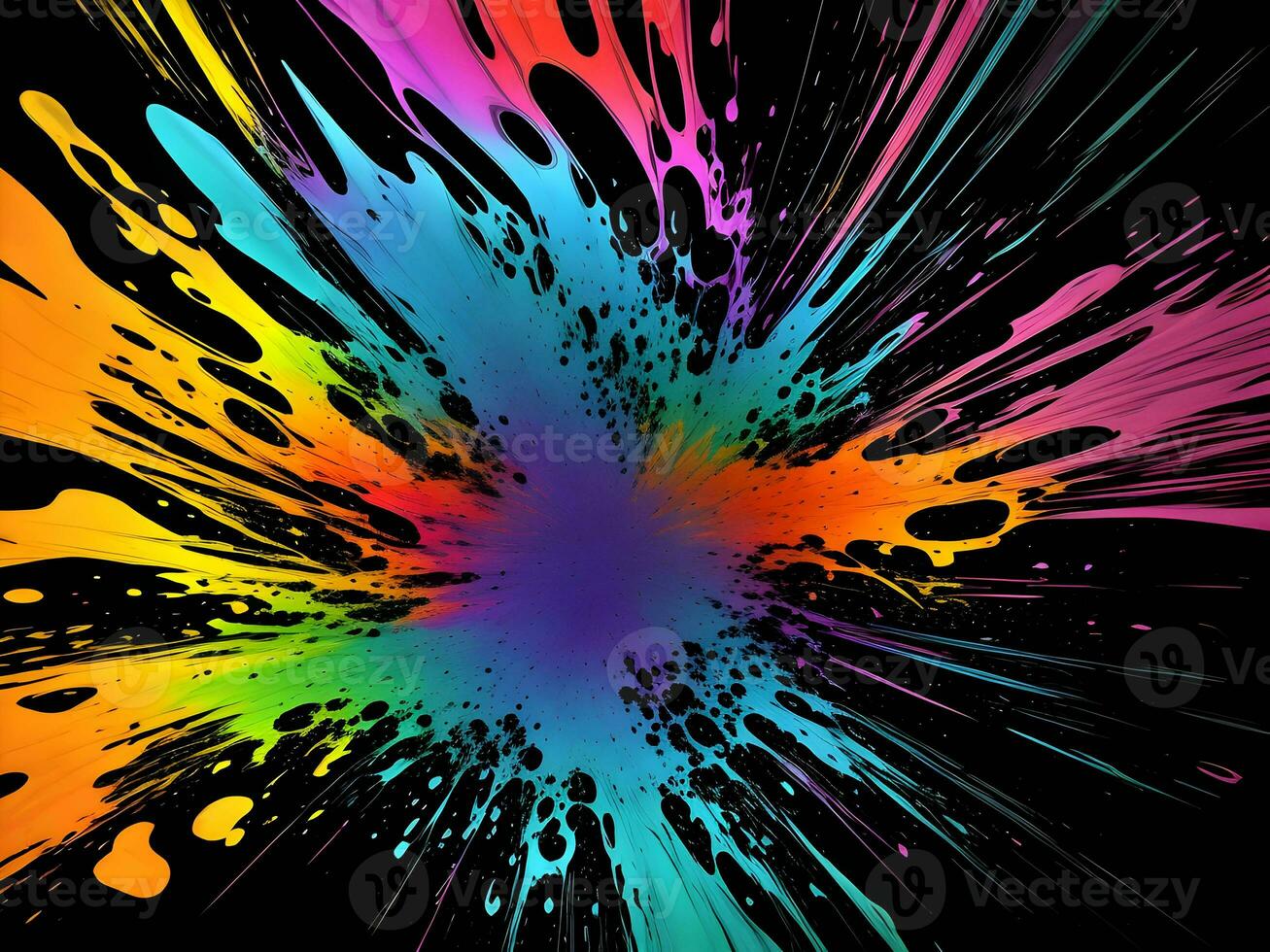 3d Liquid abstract colorful texture on black background, AI generation. photo