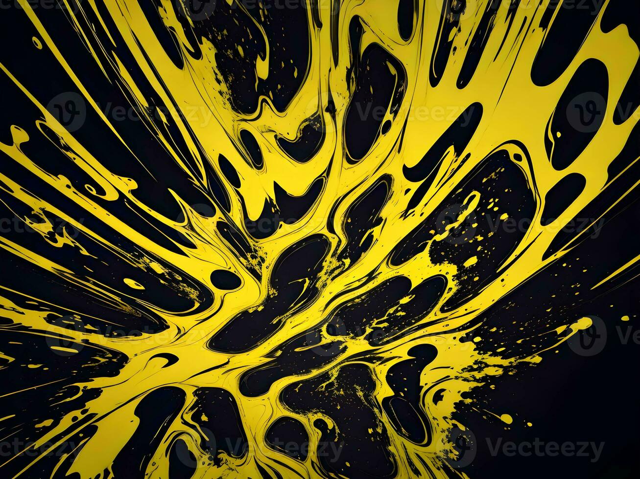 3d Liquid abstract yellow texture on black background, AI generation. photo