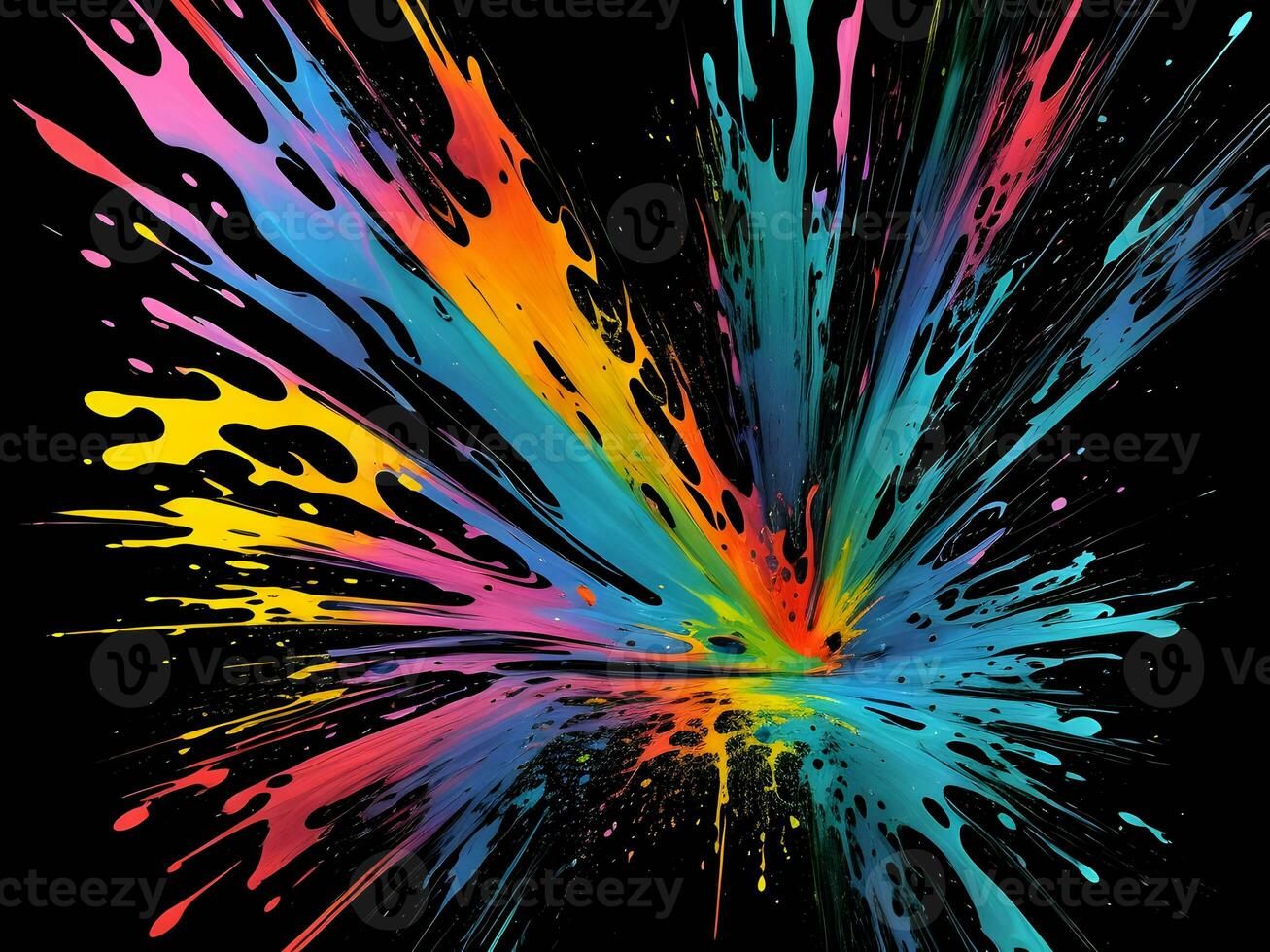 3d Liquid abstract colorful texture on black background, AI generation. photo