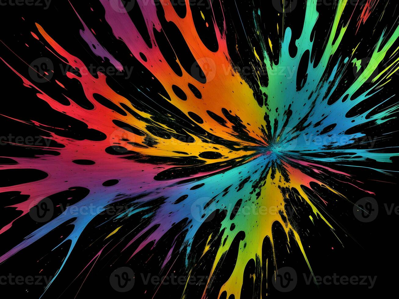 3d Liquid abstract colorful texture on black background, AI generation. photo