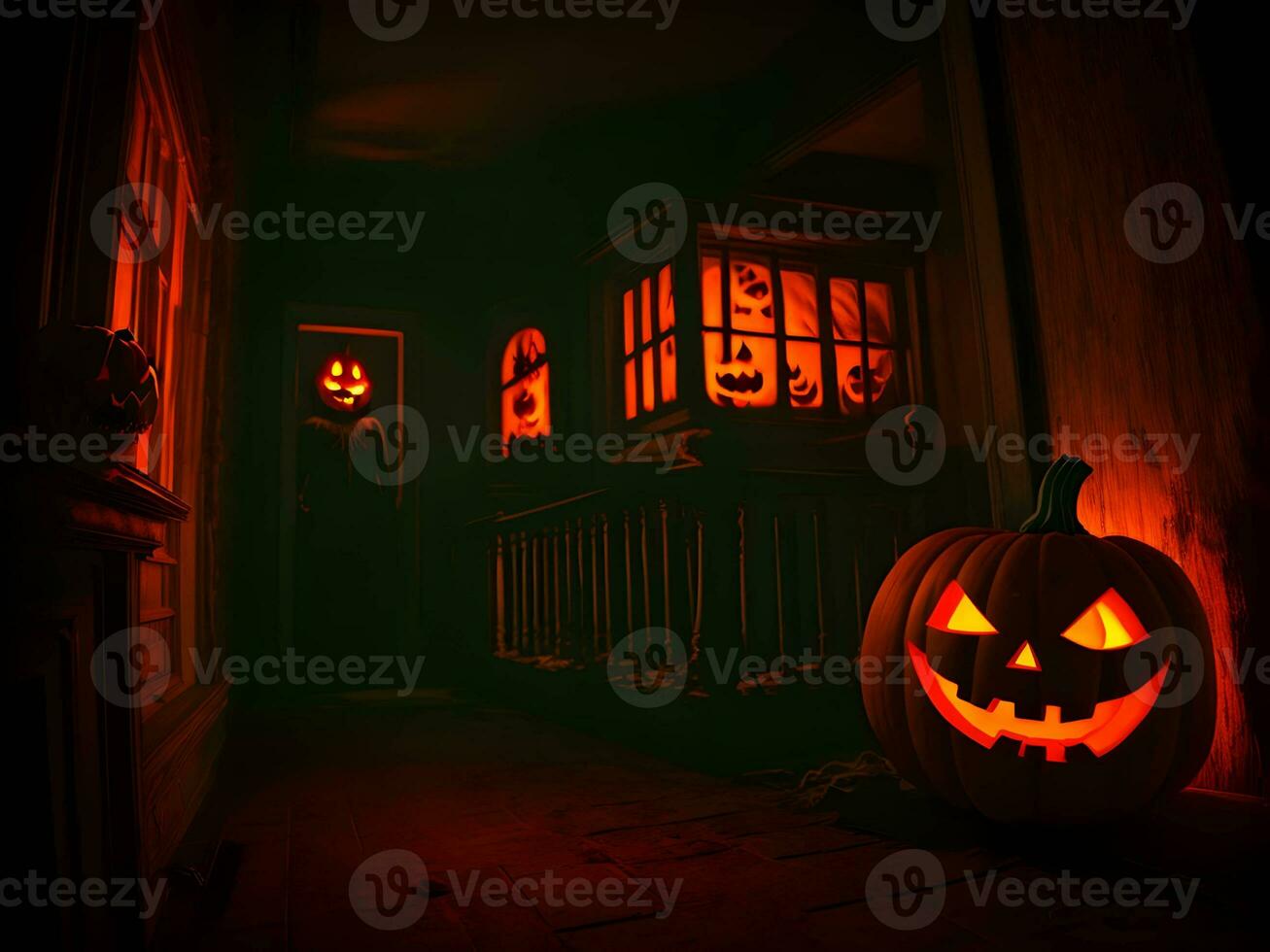 A Halloween pumpkin horror black theme for a happy Halloween celebration, AI generation. photo