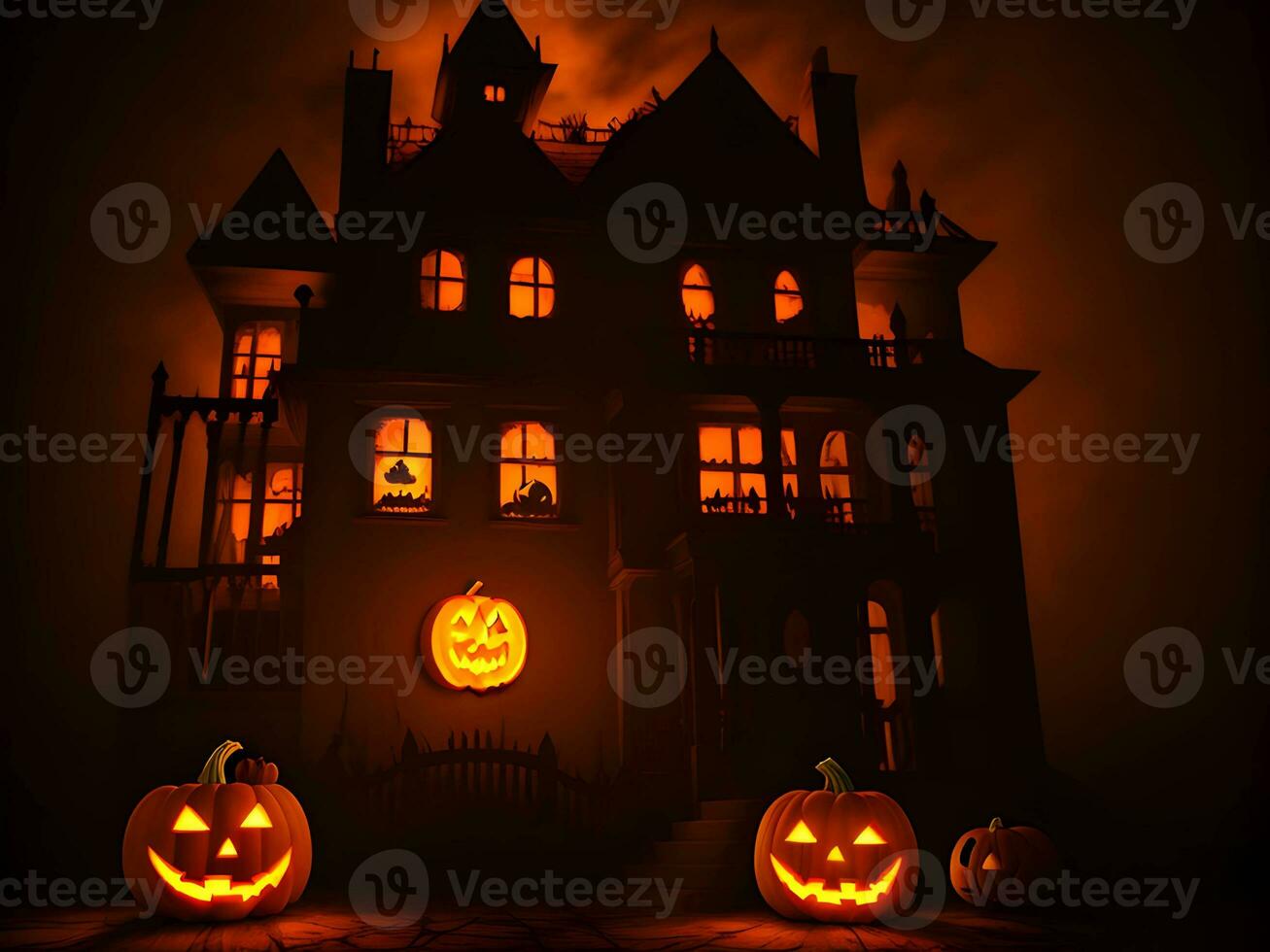 A Halloween pumpkin horror black theme for a happy Halloween celebration, AI generation. photo