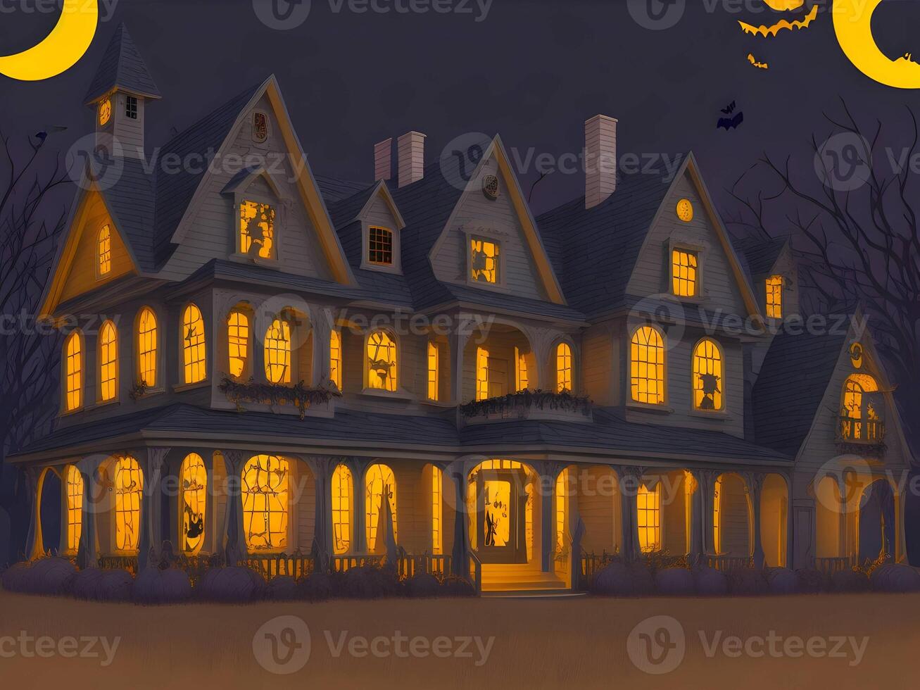 A Halloween horror lighting house for the Halloween festival. . photo