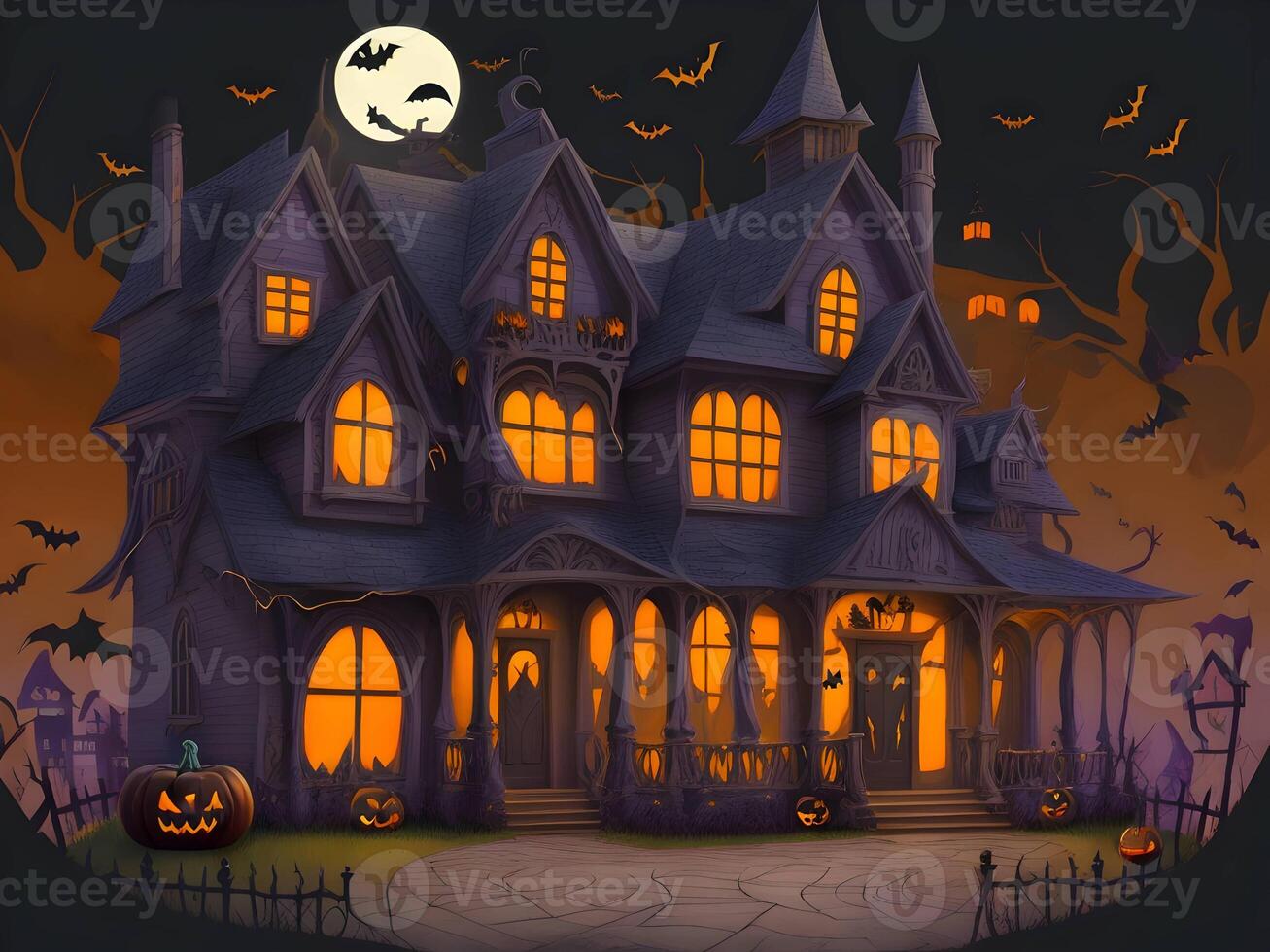 A Halloween horror lighting house for the Halloween festival. . photo