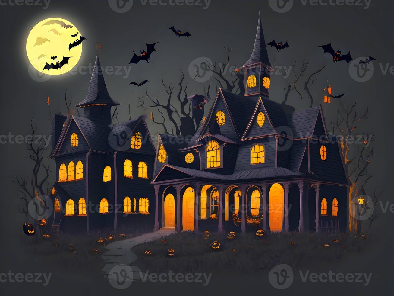 A Halloween horror lighting house for the Halloween festival. . photo