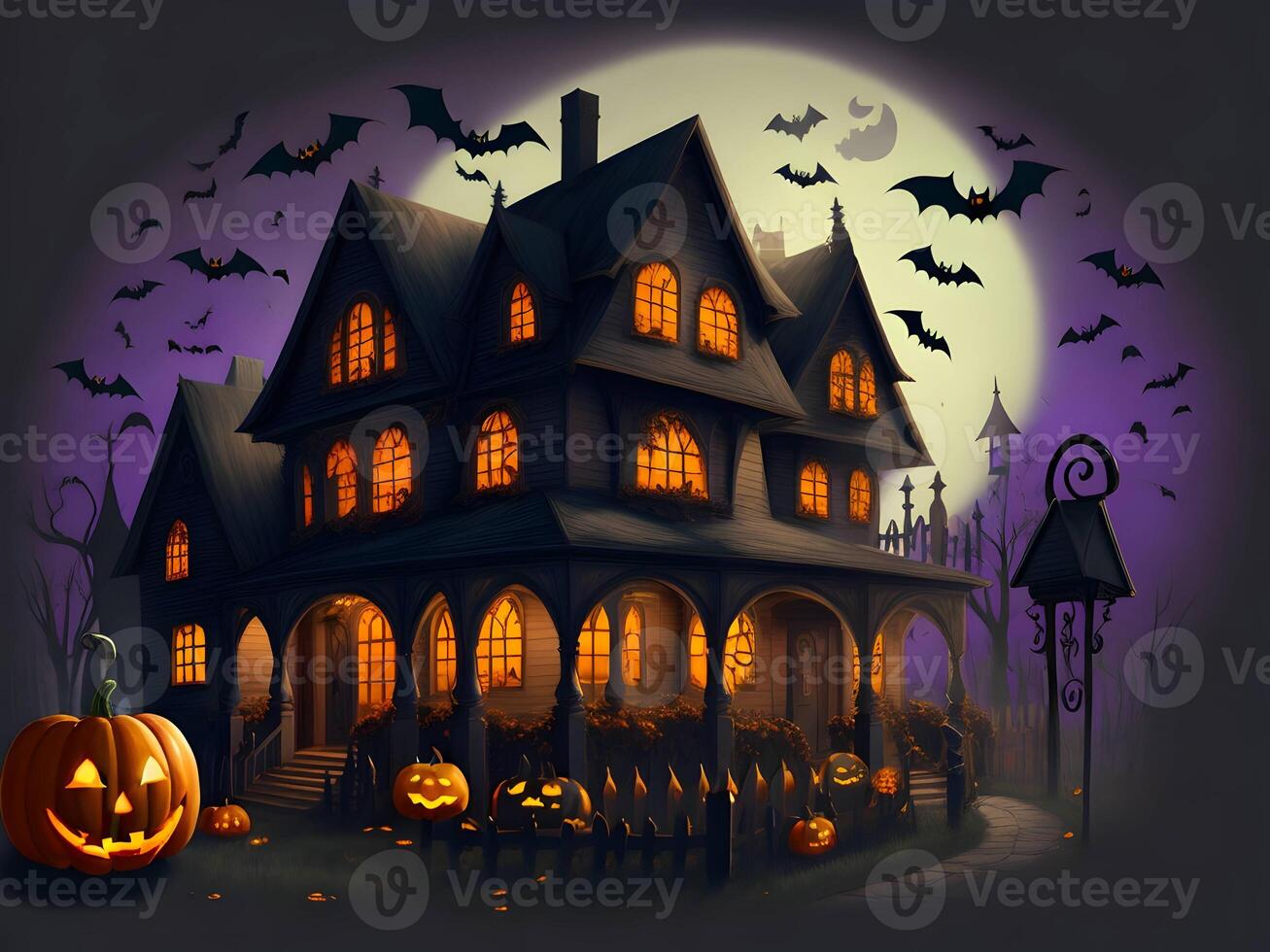 A Halloween horror lighting house for the Halloween festival. . photo