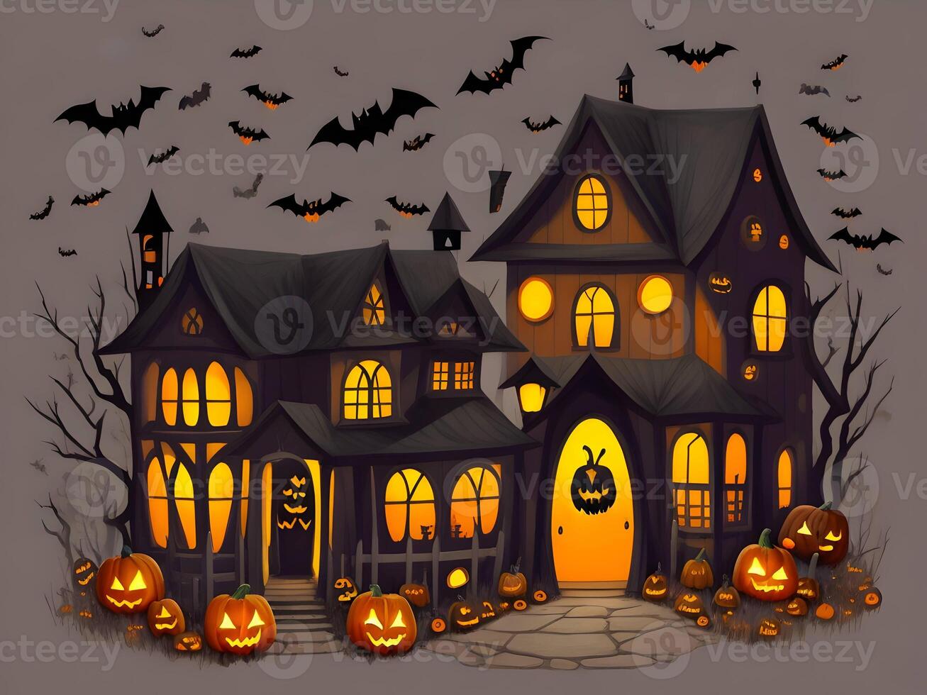 A Halloween horror lighting house for the Halloween festival. . photo