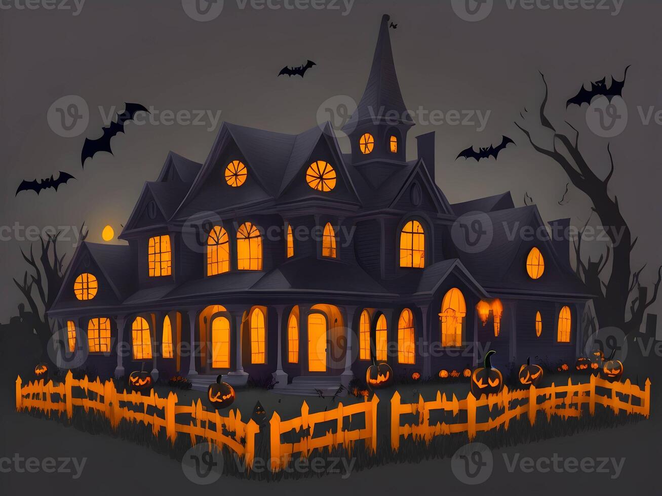 A Halloween horror lighting house for the Halloween festival. . photo