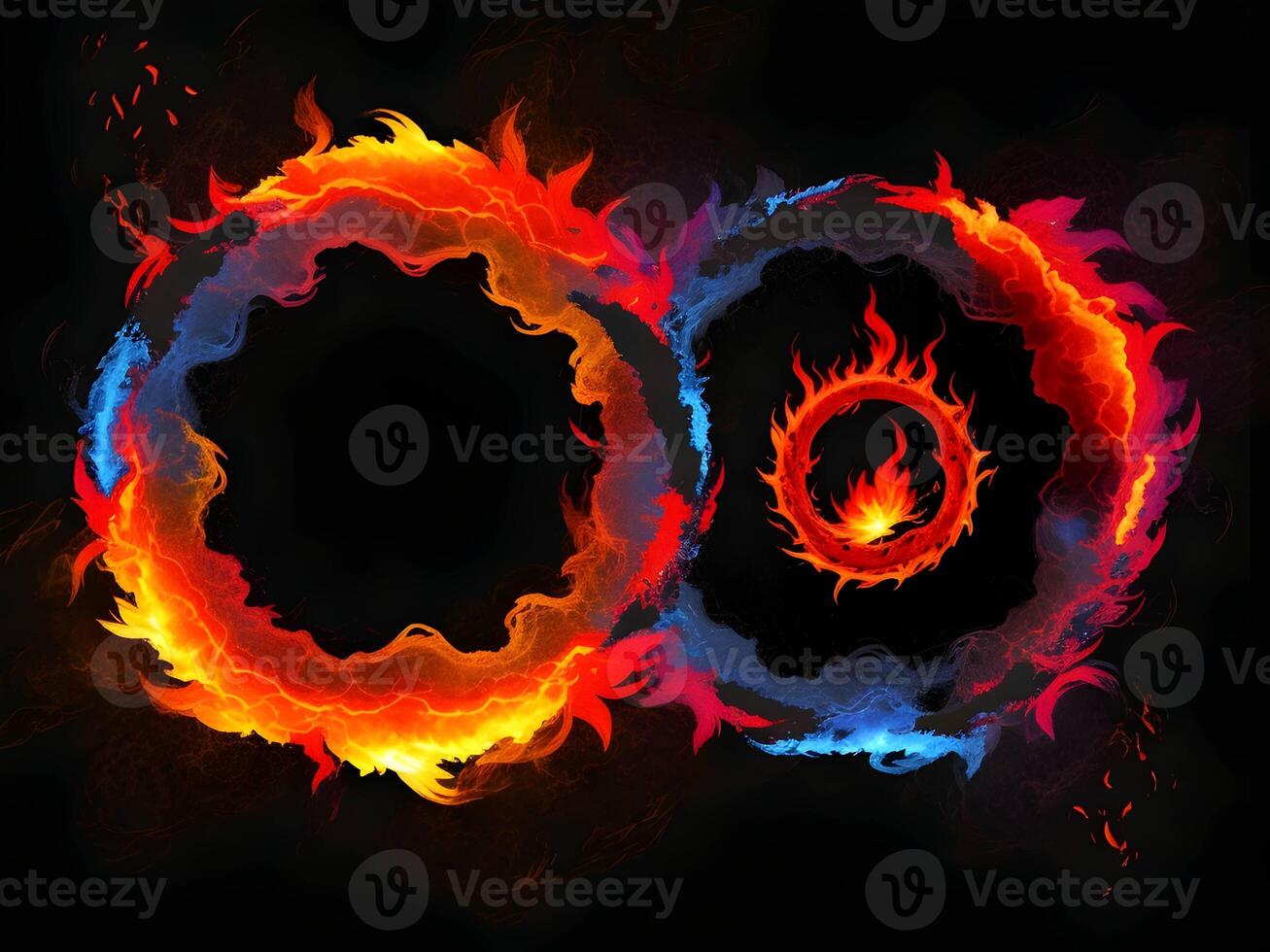 abstract fire and water fiery circle on a black background. . photo