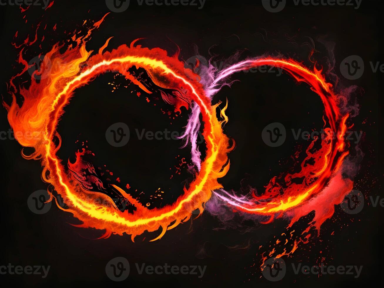 abstract fire and water fiery circle on a black background. Generative ai. photo