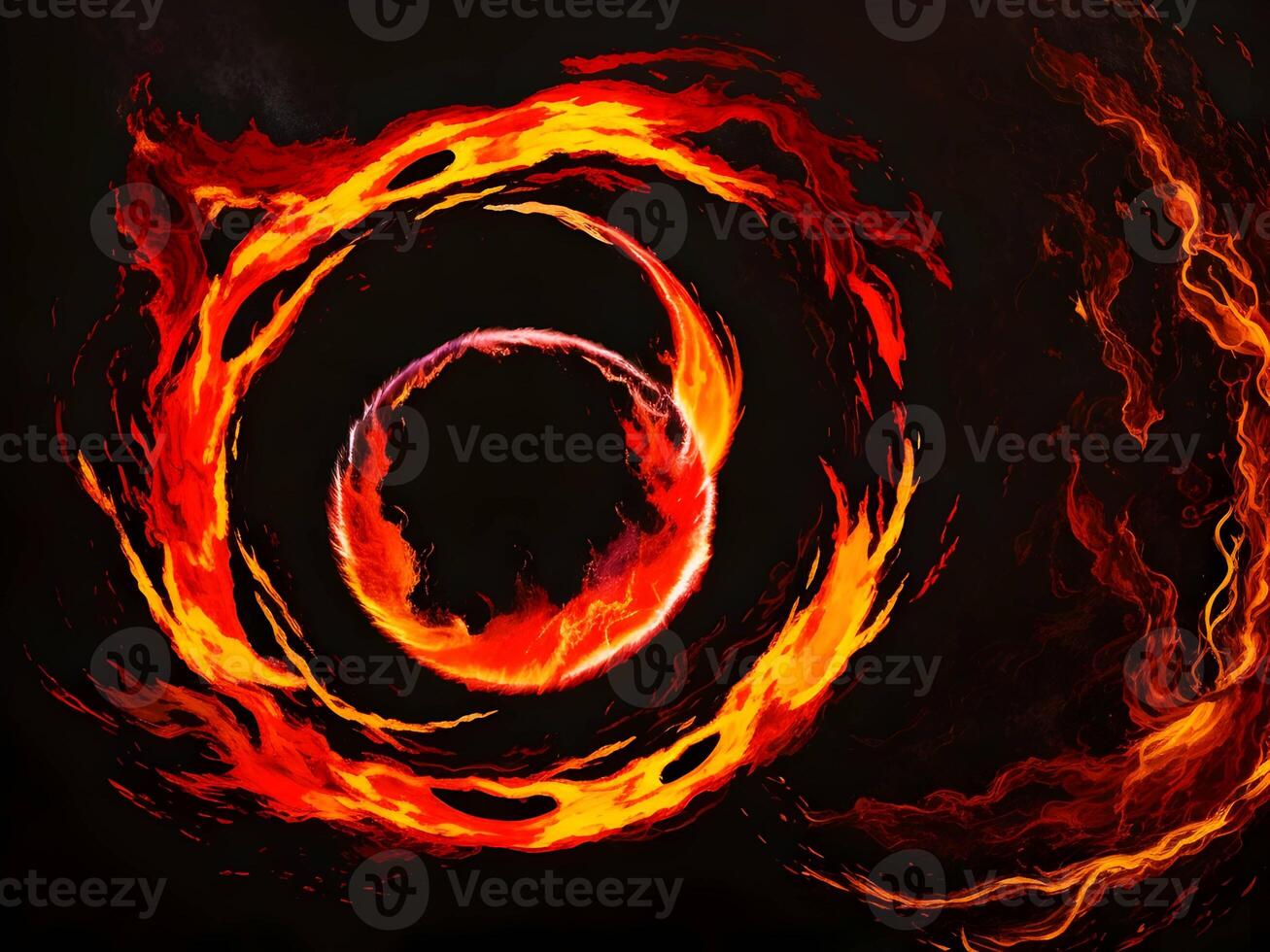 abstract fire and water fiery circle on a black background. . photo