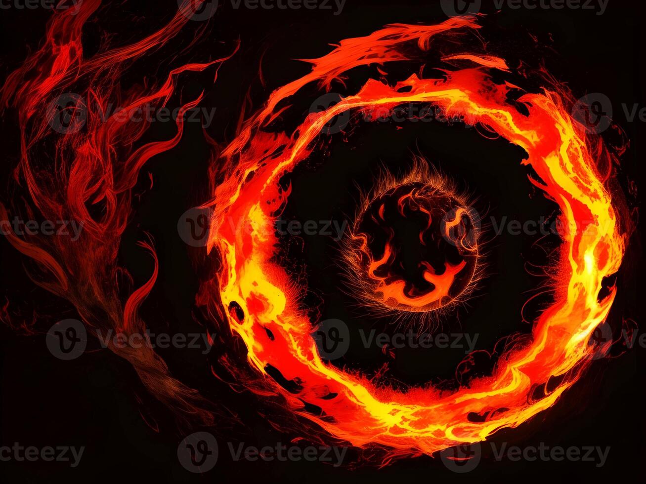 abstract fire and water fiery circle on a black background. . photo