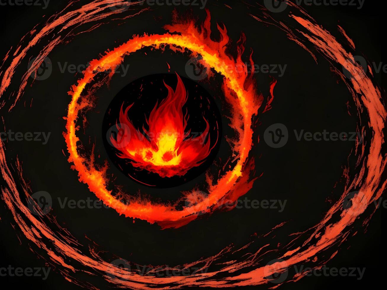 abstract fire and water fiery circle on a black background. . photo