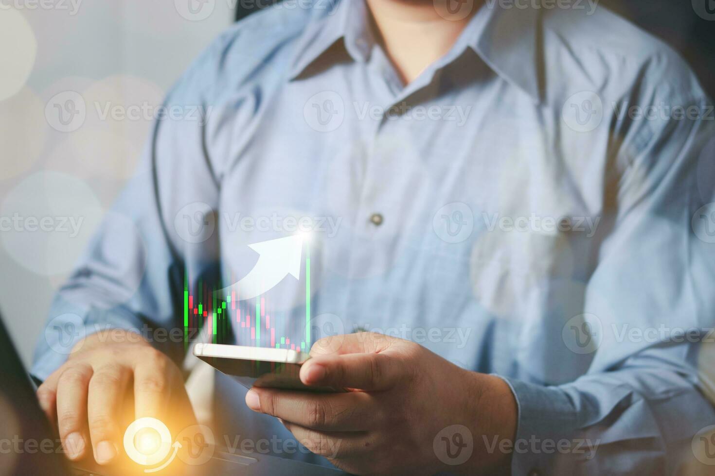 Businessman touch mobile smartphone. Business global internet connection application technology and digital marketing, Financial and banking, Digital link tech, big data. photo