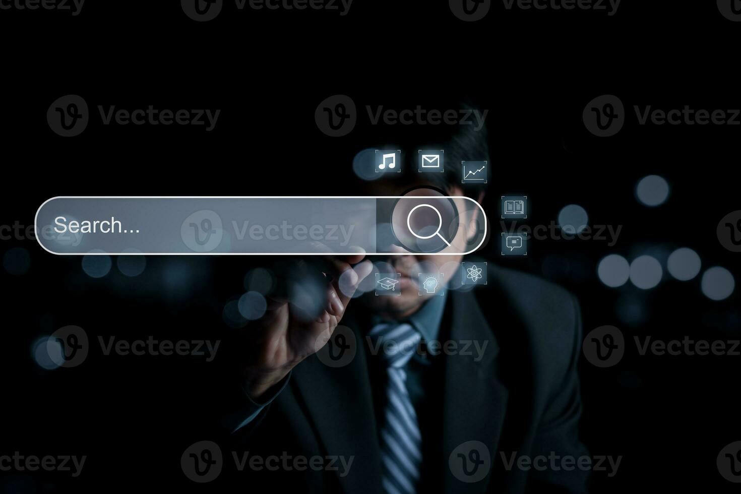 Data Search Technology Search Engine Optimization. man hand holding magnifying glass to Searching for information. Using Search Console with your website. photo