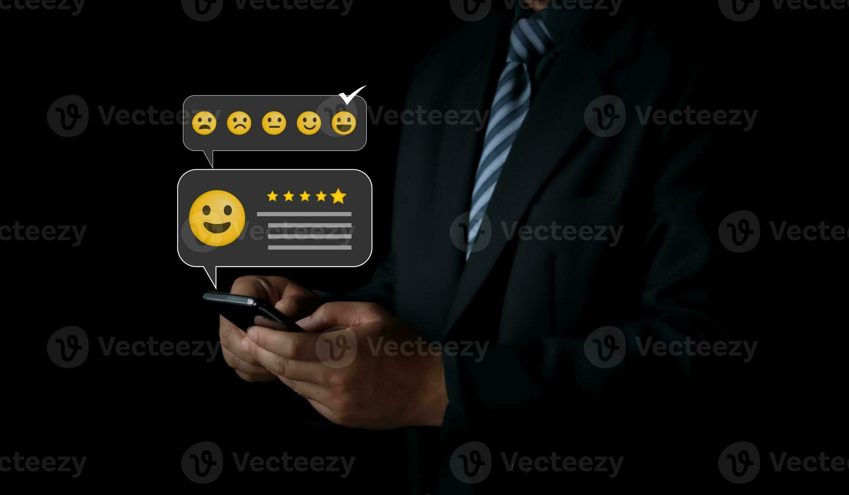 User gives rating to service experience on online application, Customer review satisfaction feedback survey concept, Customer can evaluate quality of service leading to reputation ranking of business. photo