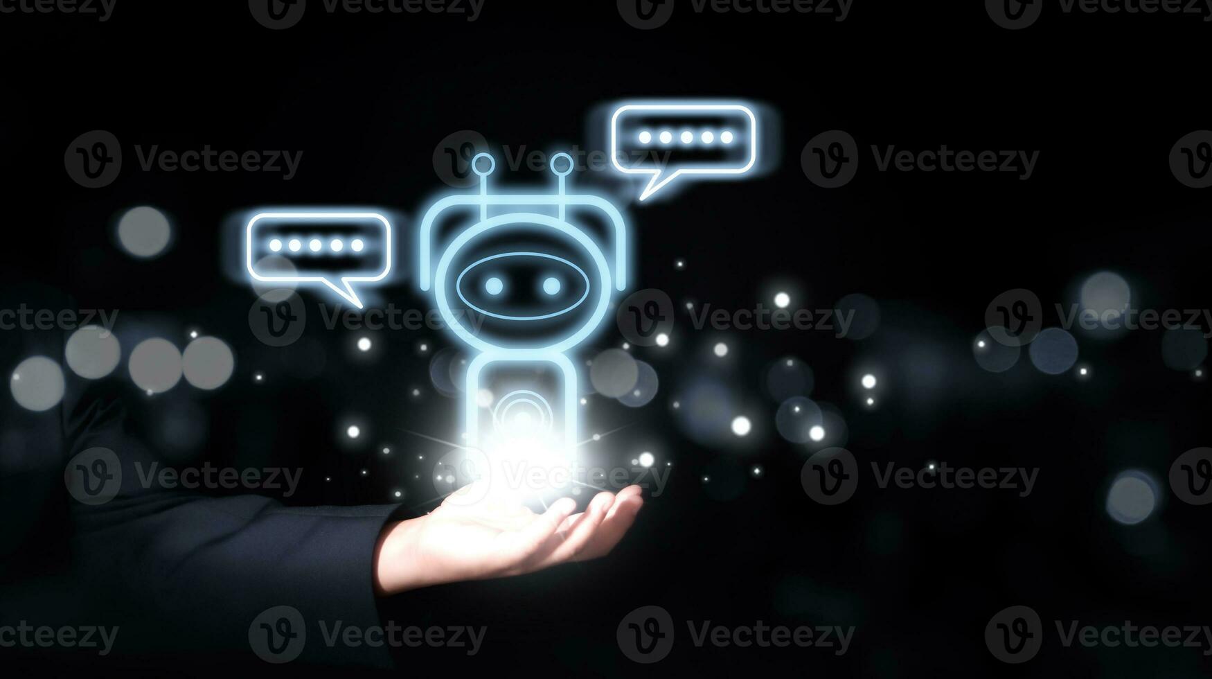 Chat with AI, Artificial Intelligence. man using technology smart robot AI, artificial intelligence by enter command prompt for generates something, Futuristic technology transformation. photo