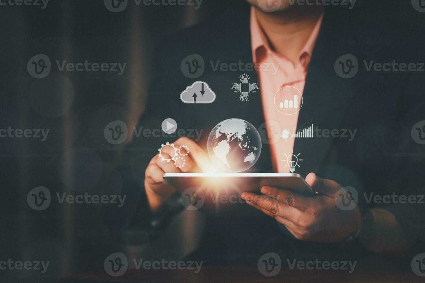 Businessman using mobile smart phone. Business global internet connection application technology and digital marketing, Financial and banking, Digital link tech, big data. photo