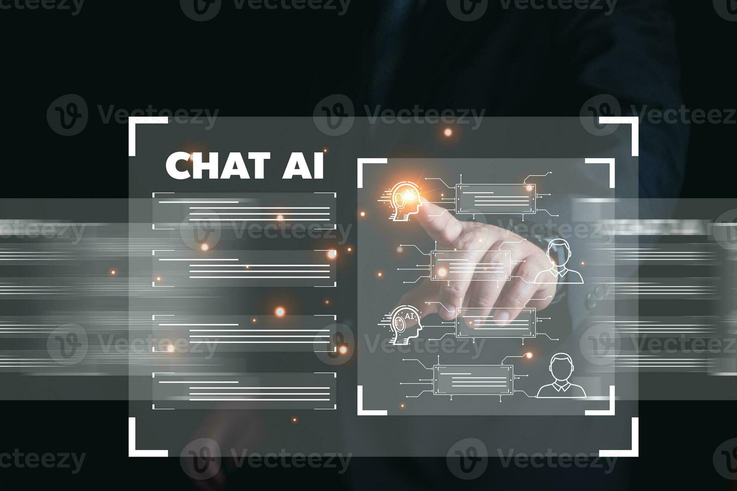 Chat with AI, Artificial Intelligence. man using technology smart robot AI, artificial intelligence by enter command prompt for generates something, Futuristic technology transformation. photo