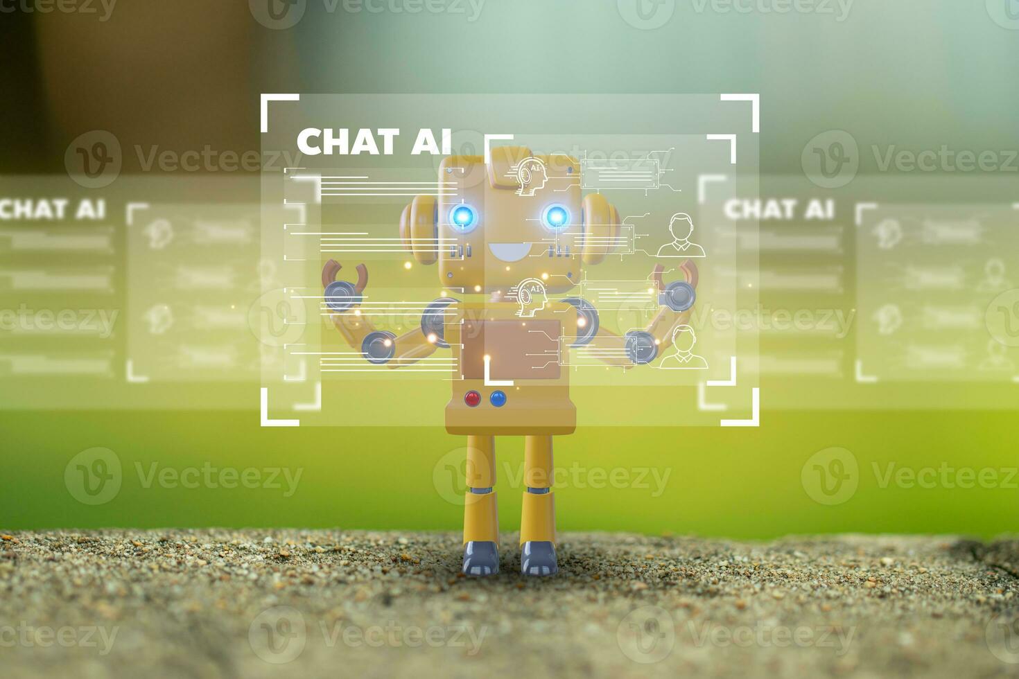 Robot Chat with AI, Artificial Intelligence. Technology smart robot AI Concept, artificial intelligence by enter command prompt for generates something, Futuristic technology transformation. photo
