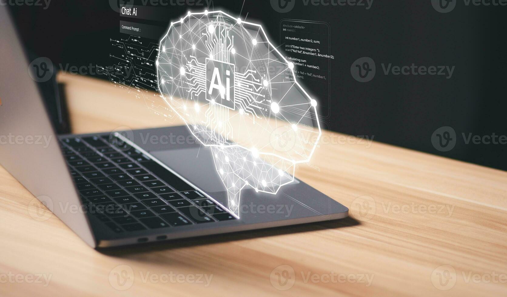 AI brain on laptop computer for digital conversation, Artificial intelligence, data mining, deep learning modern computer technologies. Futuristic Cyber Technology Innovation. photo