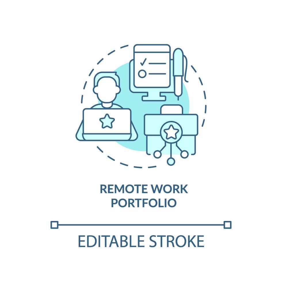 Remote work portfolio turquoise concept icon. Job application. Professional freelancer. Work and travel abstract idea thin line illustration. Isolated outline drawing. Editable stroke vector