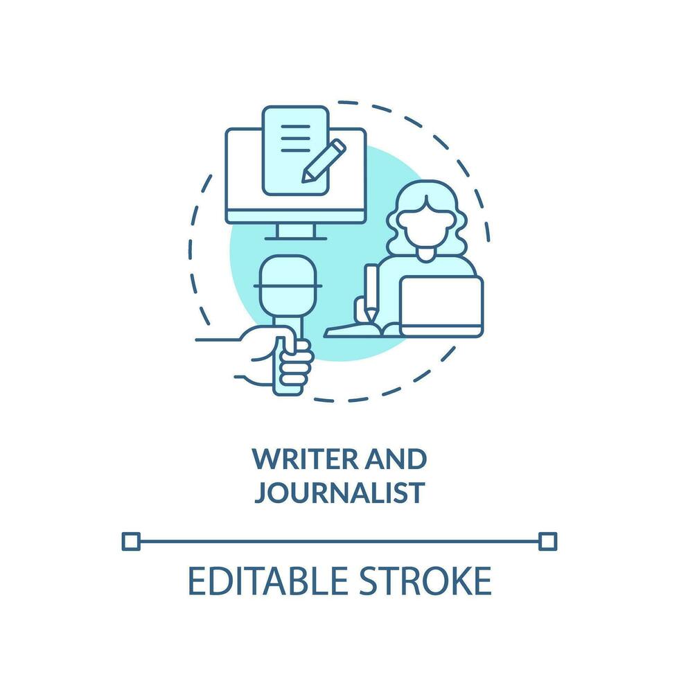 Writer and journalist turquoise concept icon. Online blog. Internet media. Earn online. Freelance work. Content creation abstract idea thin line illustration. Isolated outline drawing. Editable stroke vector