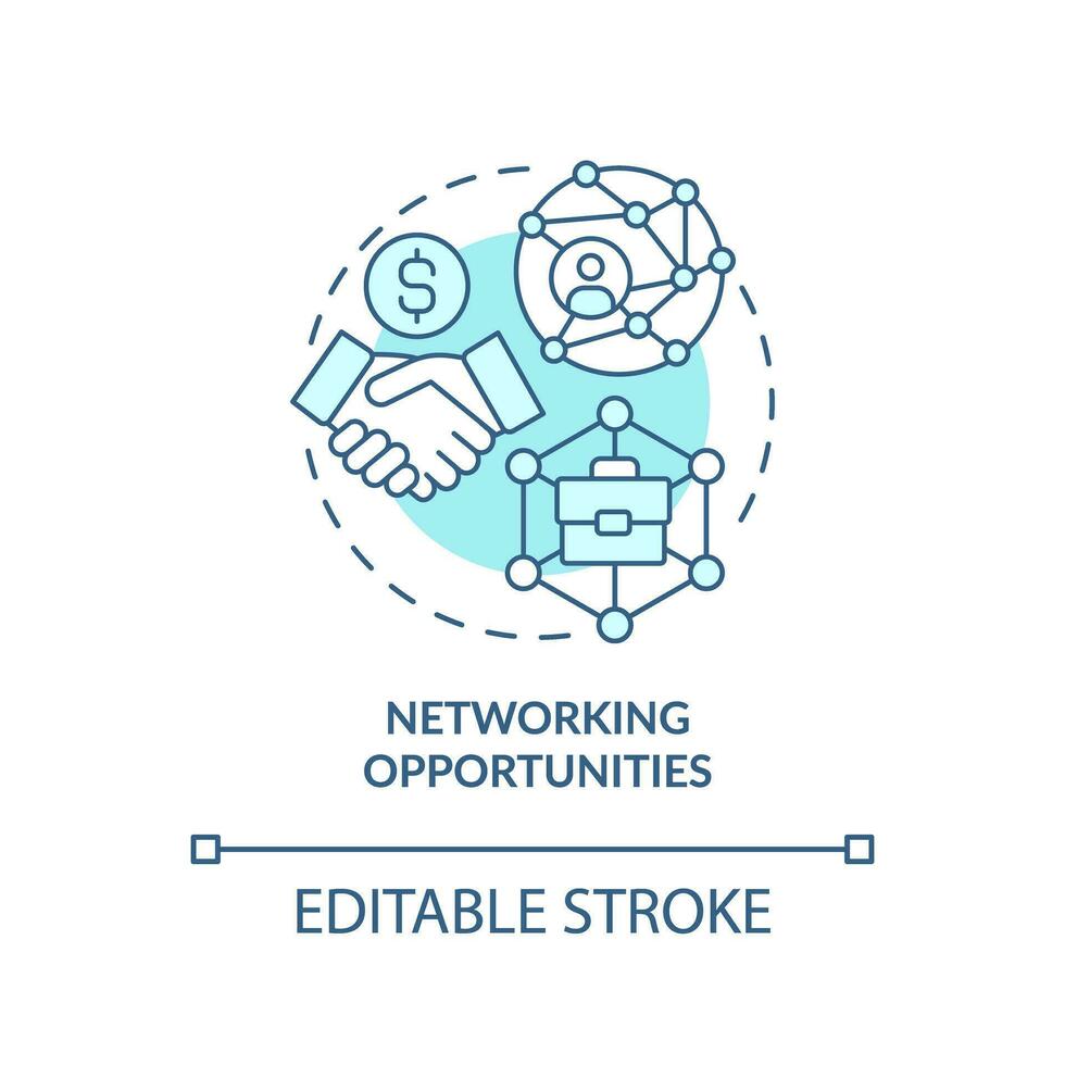 Networking opportunities turquoise concept icon. Professional connection. Knowledge sharing. Business collaboration abstract idea thin line illustration. Isolated outline drawing. Editable stroke vector