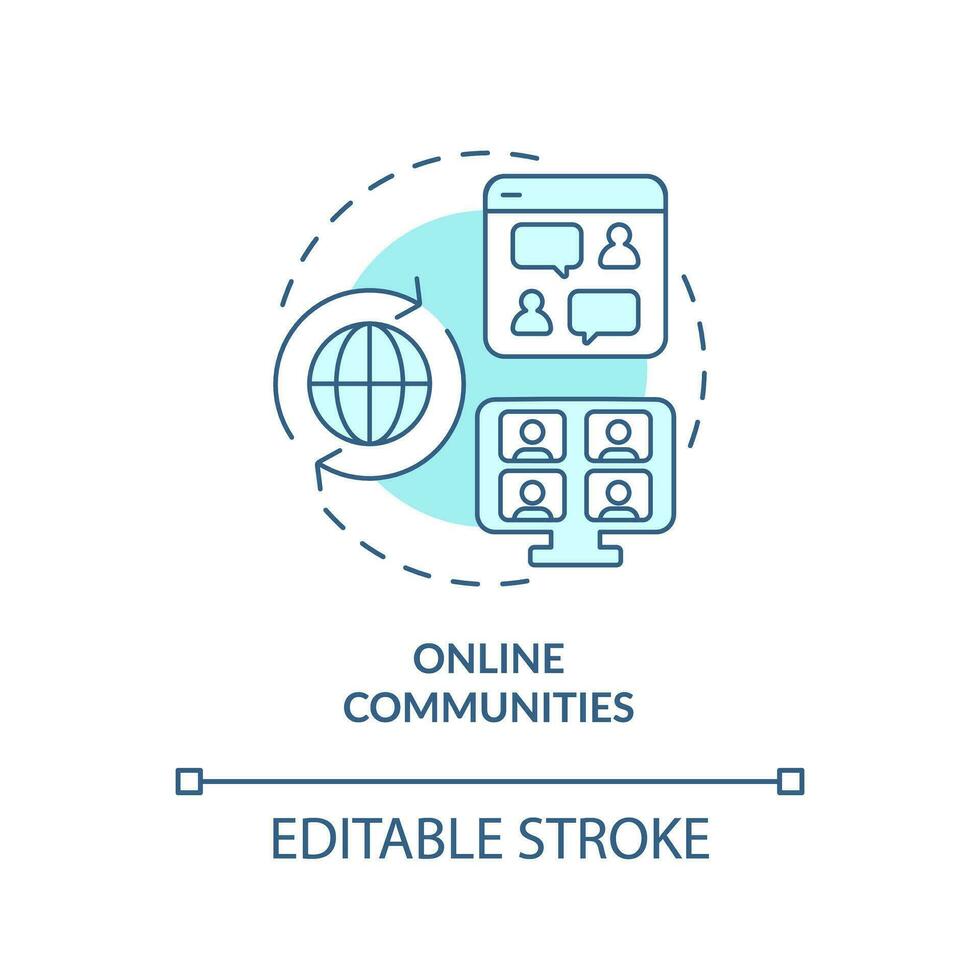Online community turquoise concept icon. Social media. Support group. Knowledge sharing. Professional networking abstract idea thin line illustration. Isolated outline drawing. Editable stroke vector