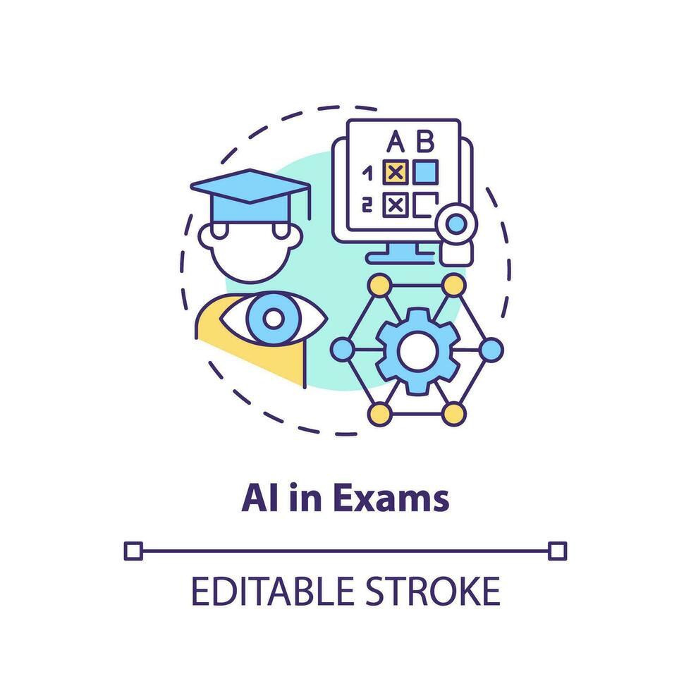 2D multicolor icon representing AI in exams, isolated vector illustration of innovation in education.