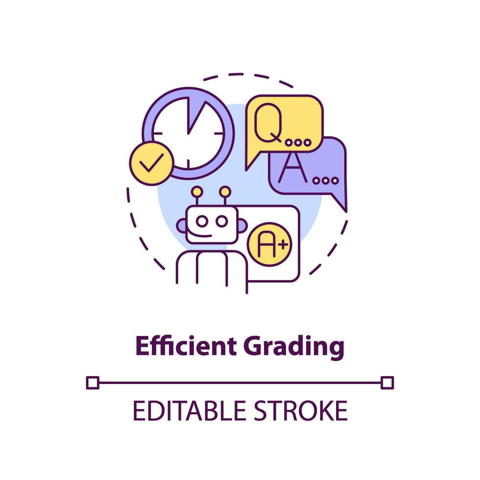 2D multicolor icon representing efficient grading in AI education, isolated vector illustration, innovation in education.