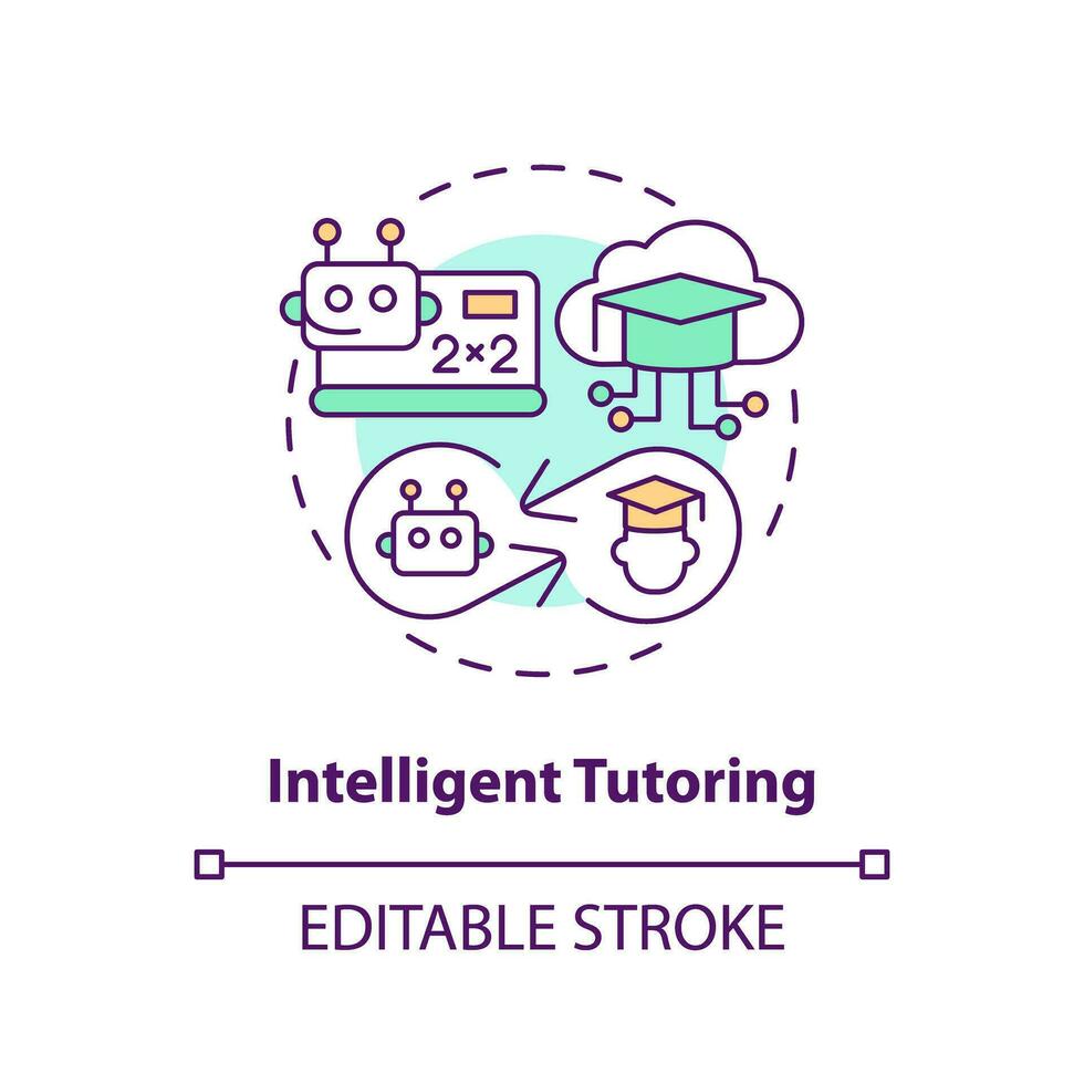 2D multicolor icon representing intelligent tutoring in AI, isolated vector illustration, futuristic education.