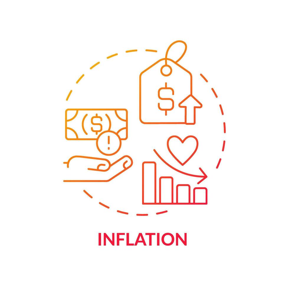 Inflation red gradient concept icon. Rising cost. Consumer price index. Personal finance. Household budget. Financial crisis abstract idea thin line illustration. Isolated outline drawing vector