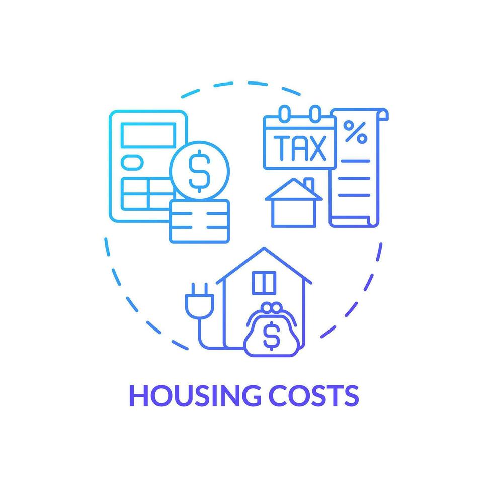 Housing costs blue gradient concept icon. Mortgage payment. Property tax. Utility bill. Real estate. Household budget. Living expenses abstract idea thin line illustration. Isolated outline drawing vector