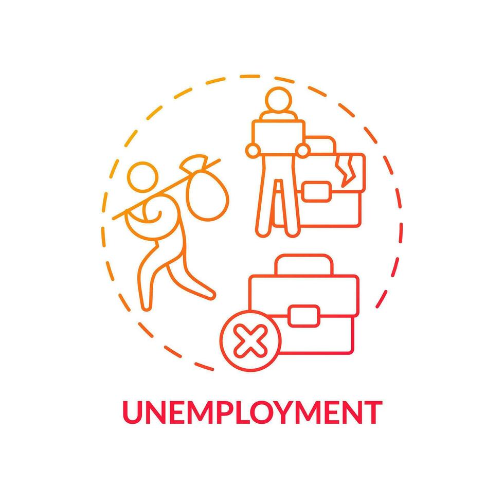 Unemployment red gradient concept icon. No work. Global recession. Laid off. Economic crisis. Financial stress. Job loss abstract idea thin line illustration. Isolated outline drawing vector