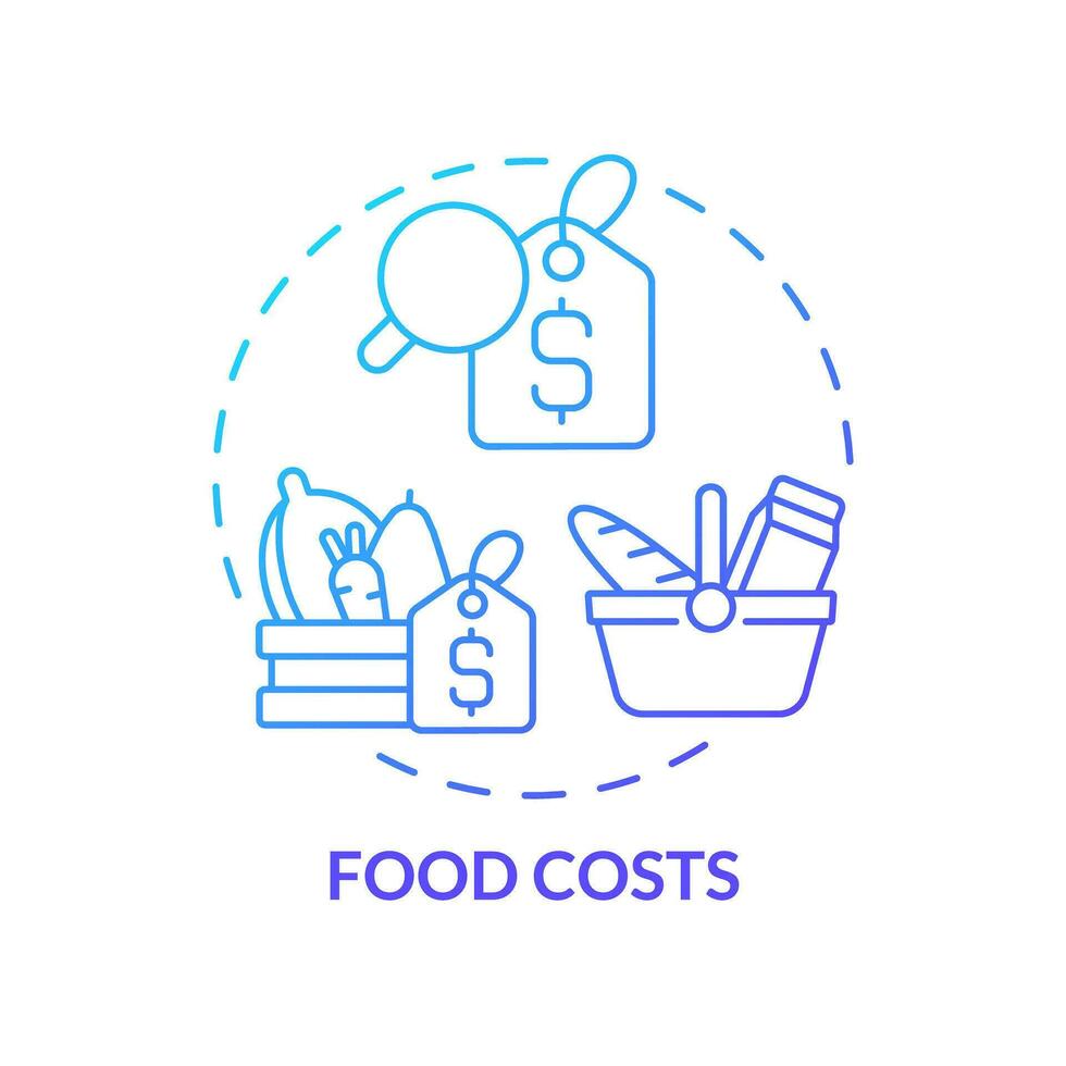 Food costs blue gradient concept icon. Grocery product abstract. Household budget. Basic need. Money expense. Personal finance. Commodity price idea thin line illustration. Isolated outline drawing vector