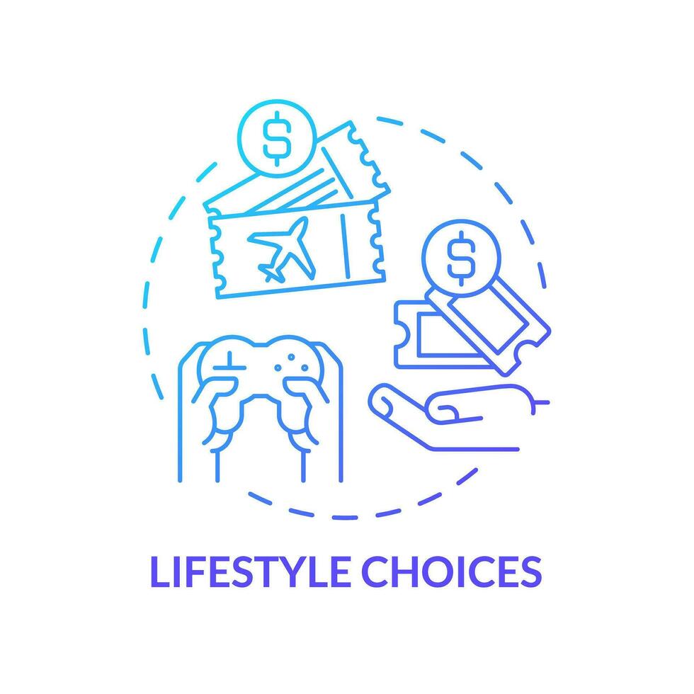 Lifestyle choices blue gradient concept icon. Leisure activity. Travel cost. Spending money. Standard of living. Personal budget abstract idea thin line illustration. Isolated outline drawing vector