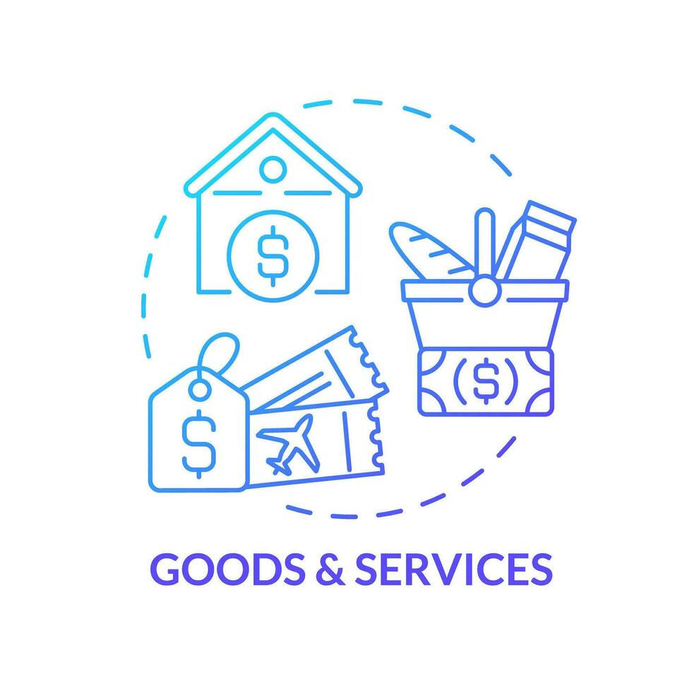 Goods and services blue gradient concept icon. Basic need. Standard of living. Family finance. Price index. Household budget abstract idea thin line illustration. Isolated outline drawing vector
