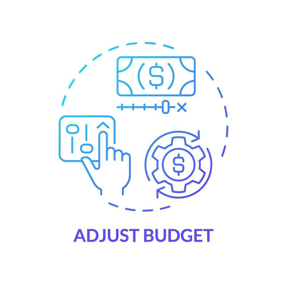 Adjust budget blue gradient concept icon. Increase income. Financial goal. Reduce cost. Cutting expenses. Manage finance abstract idea thin line illustration. Isolated outline drawing vector