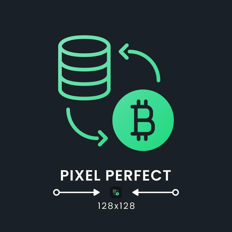 Tokenization green solid gradient desktop icon on black. Sensitive data security. Blockchain technology. Pixel perfect 128x128, outline 4px. Glyph pictogram for dark mode. Isolated vector image