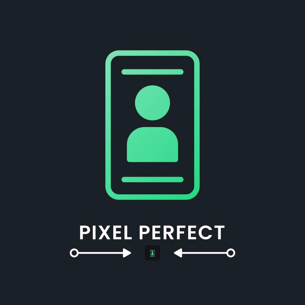 Personal profile green solid gradient desktop icon on black. Mobile authentication. Identity verification. Pixel perfect 128x128, outline 4px. Glyph pictogram for dark mode. Isolated vector image