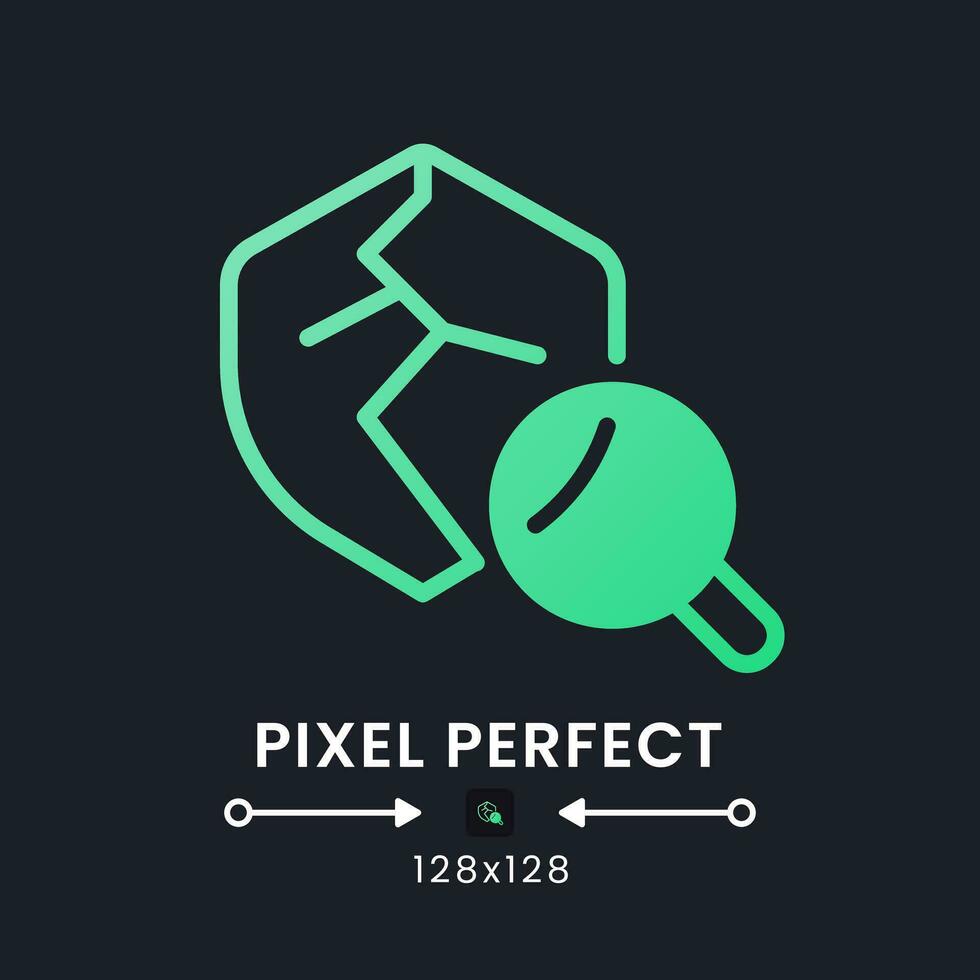 Vulnerability scanning green solid gradient desktop icon on black. Cyber security threat identification. Pixel perfect 128x128, outline 4px. Glyph pictogram for dark mode. Isolated vector image