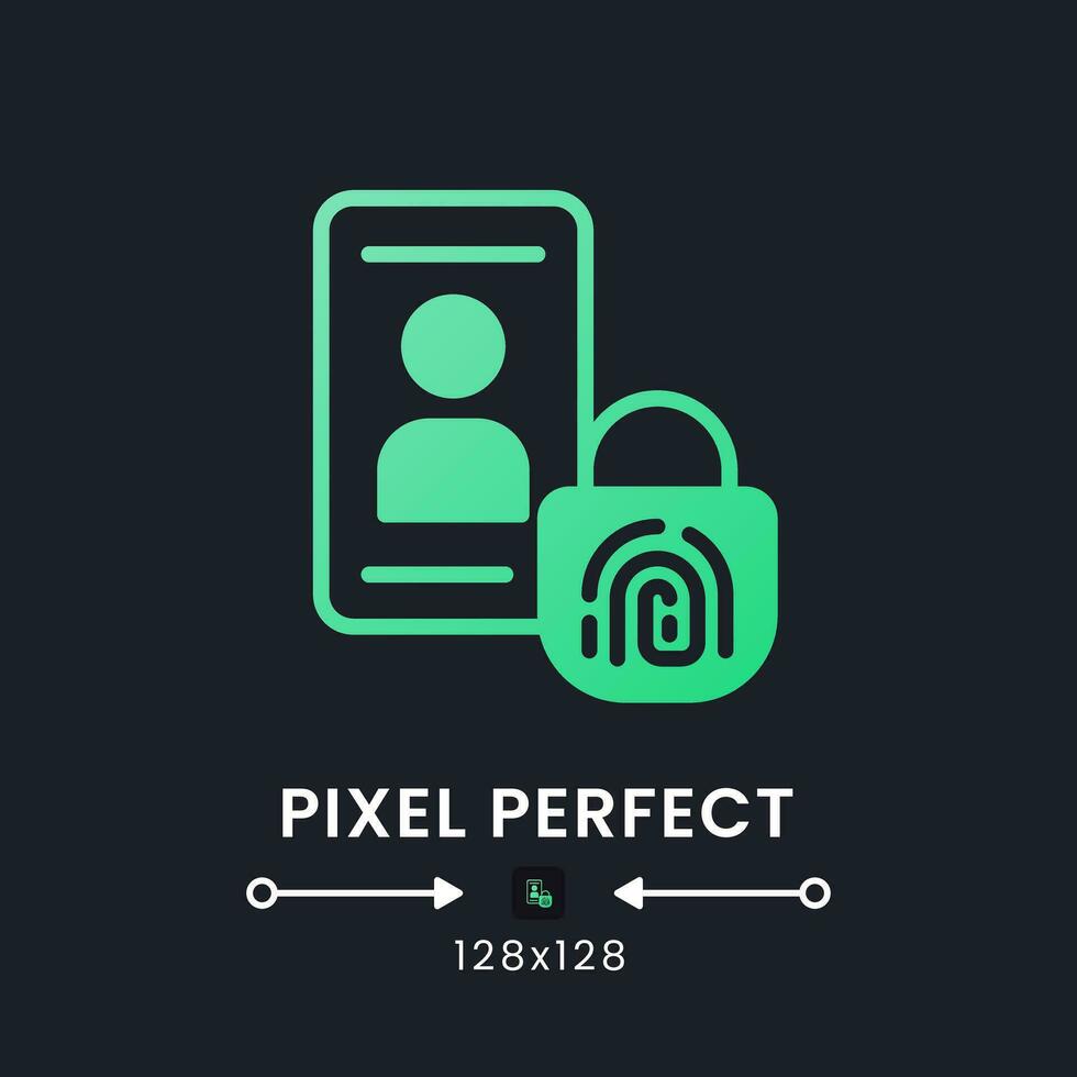 Multi-factor authentication green solid gradient desktop icon on black. Security system. Device protection. Pixel perfect 128x128, outline 4px. Glyph pictogram for dark mode. Isolated vector image