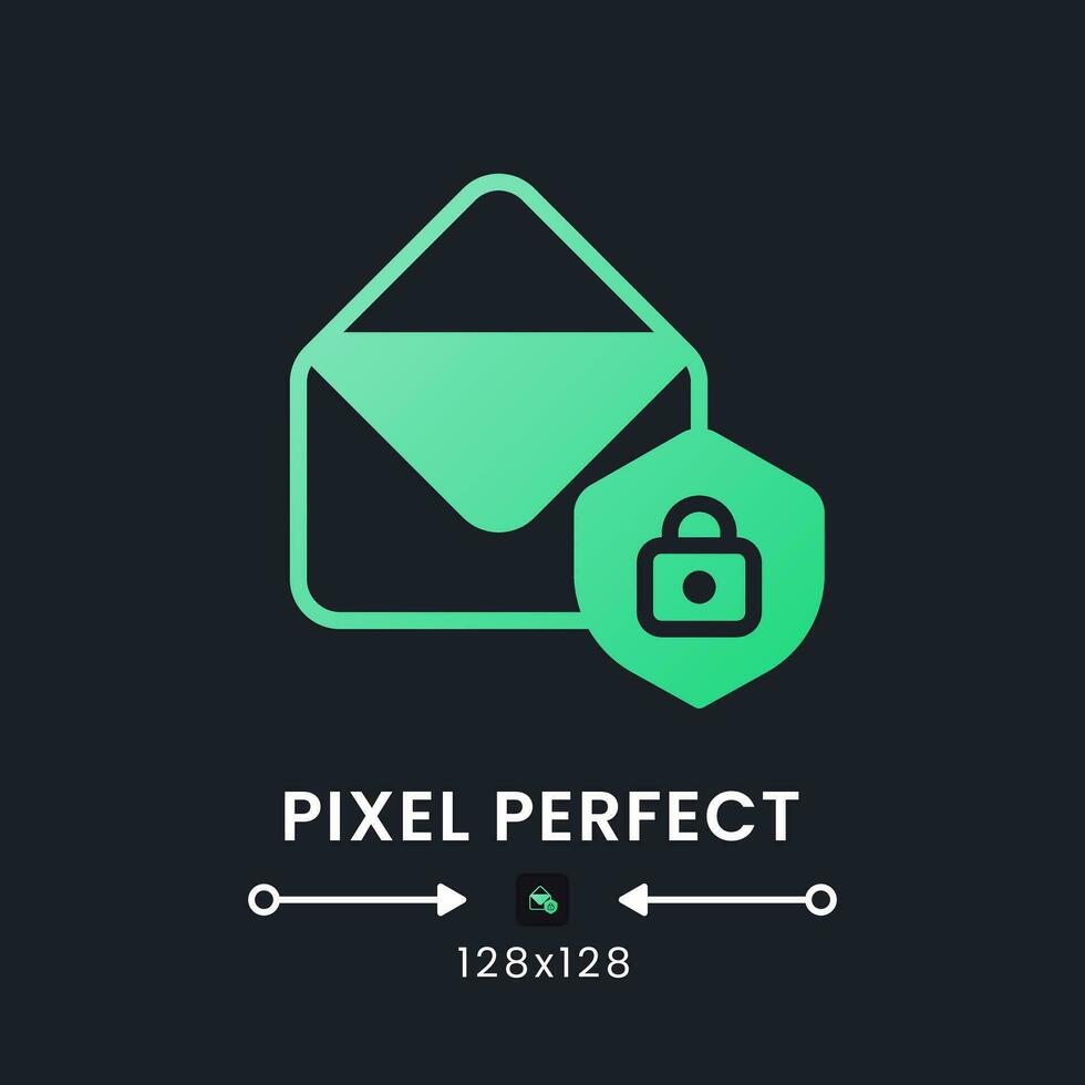 Email security green solid gradient desktop icon on black. Account protection. Prevent unauthorized access. Pixel perfect 128x128, outline 4px. Glyph pictogram for dark mode. Isolated vector image